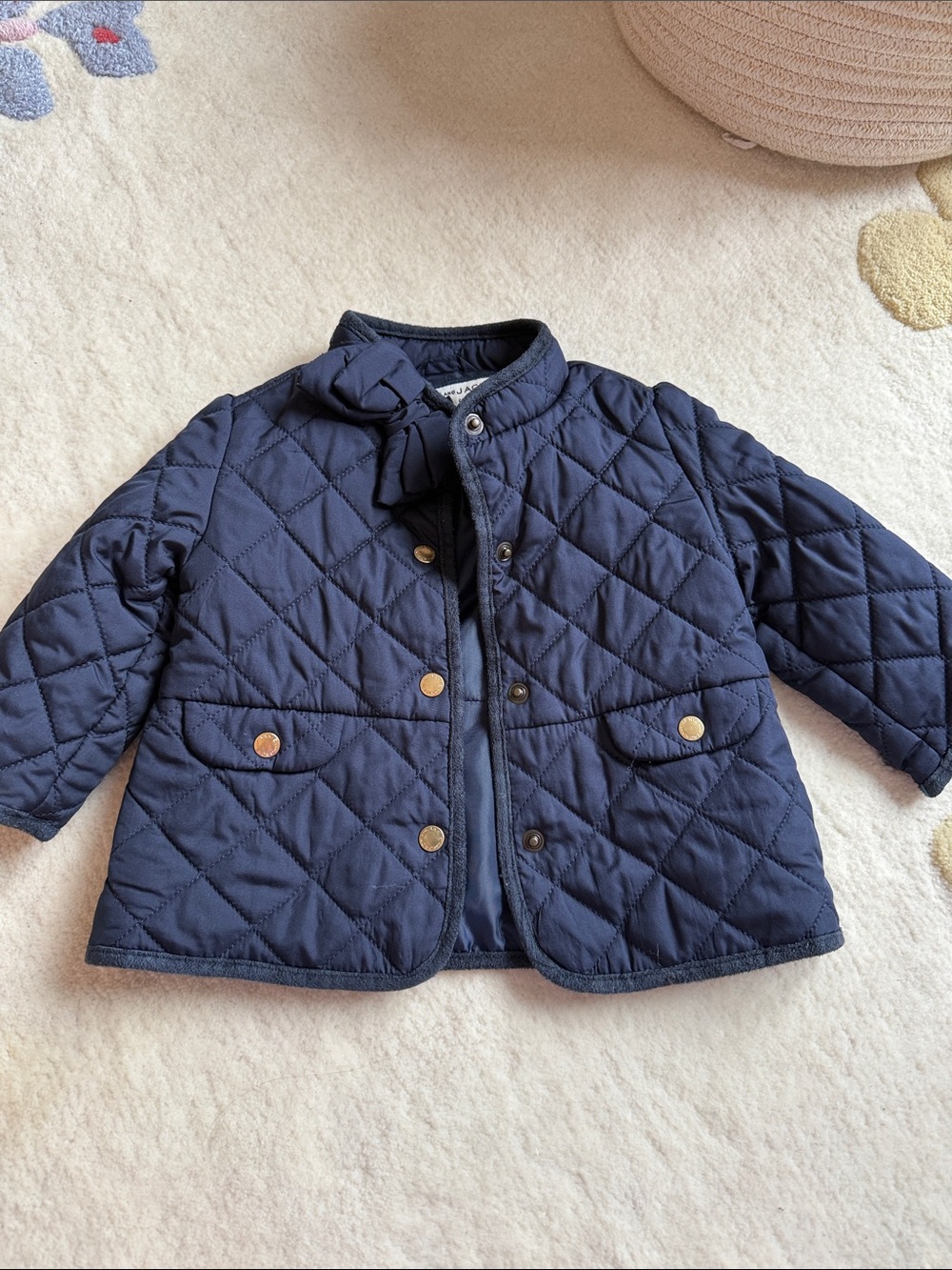 Janie and Jack Quilted Navy Puffer Jacket with Tie Neck